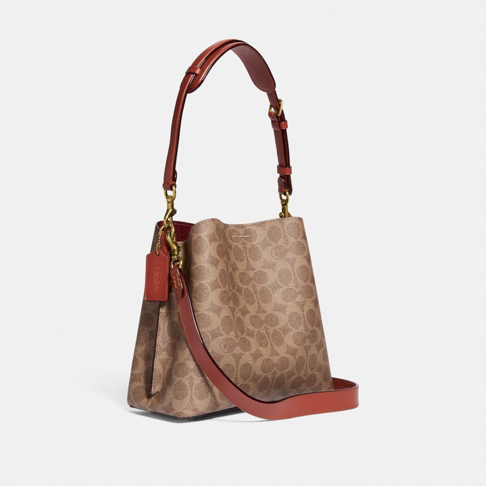 Bolsas De Ombro Coach Willow Bucket Bag In Signature Canvas Feminino Marrom Vermelhas | BRFSNAL-95