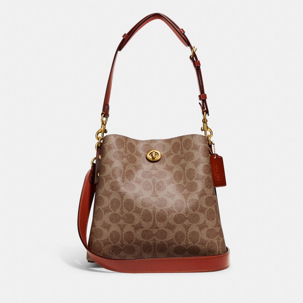 Bolsas De Ombro Coach Willow Bucket Bag In Signature Canvas Feminino Marrom Vermelhas | BRFSNAL-95