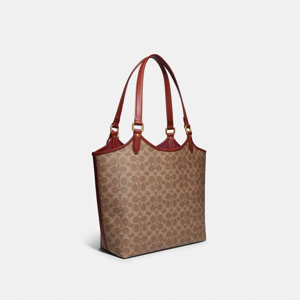 Bolsas Tote Coach Day Tote Bag In Signature Canvas Feminino Marrom Vermelhas | QAFCJZT-29