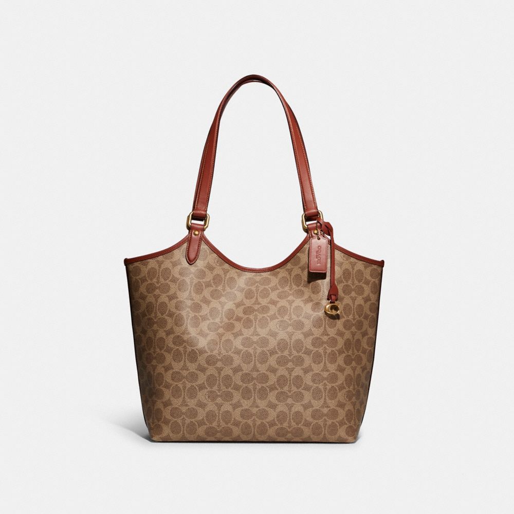 Bolsas Tote Coach Day Tote Bag In Signature Canvas Feminino Marrom Vermelhas | QAFCJZT-29