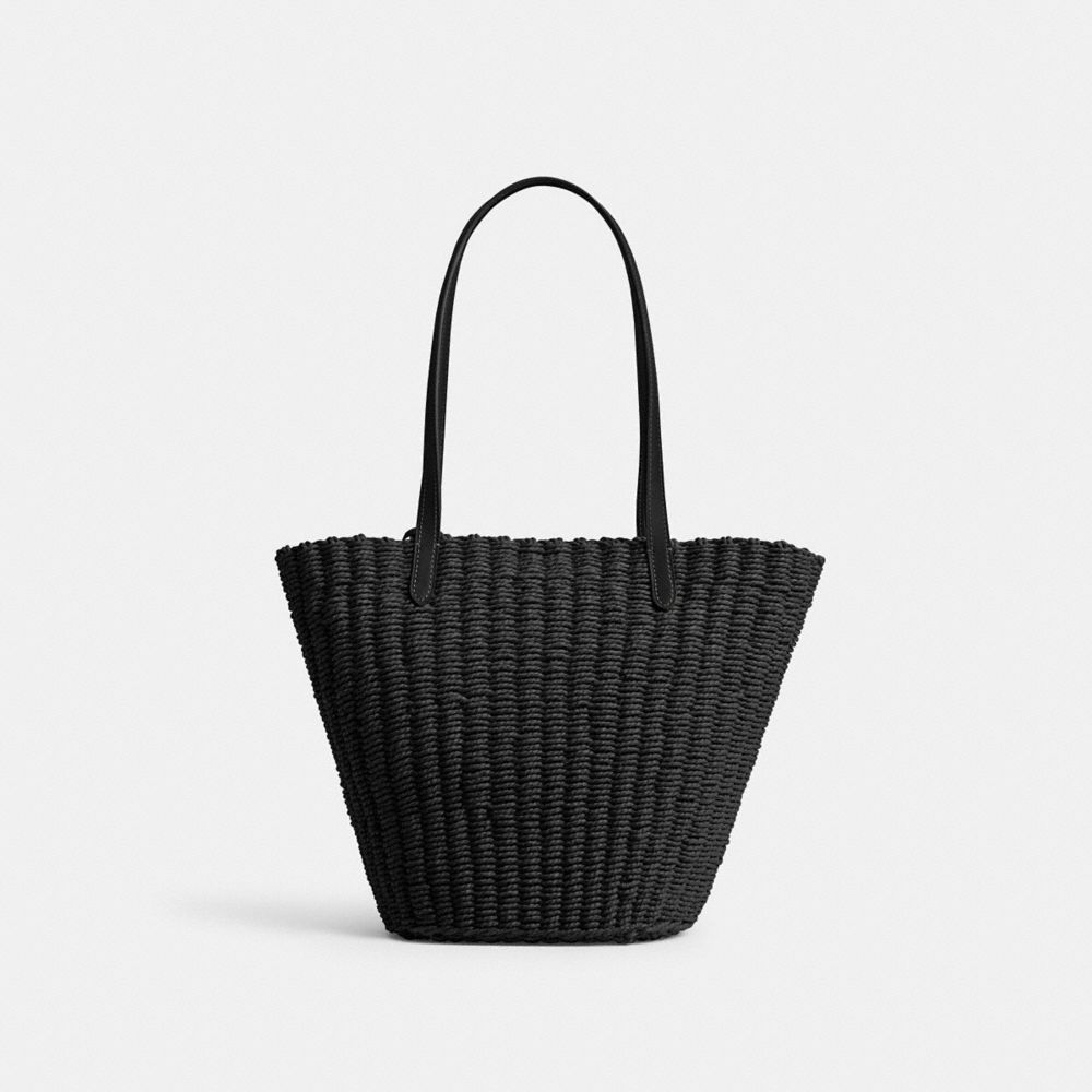 Bolsas Tote Coach Small Straw Tote Feminino Prateadas Pretas | UDFKLYO-63