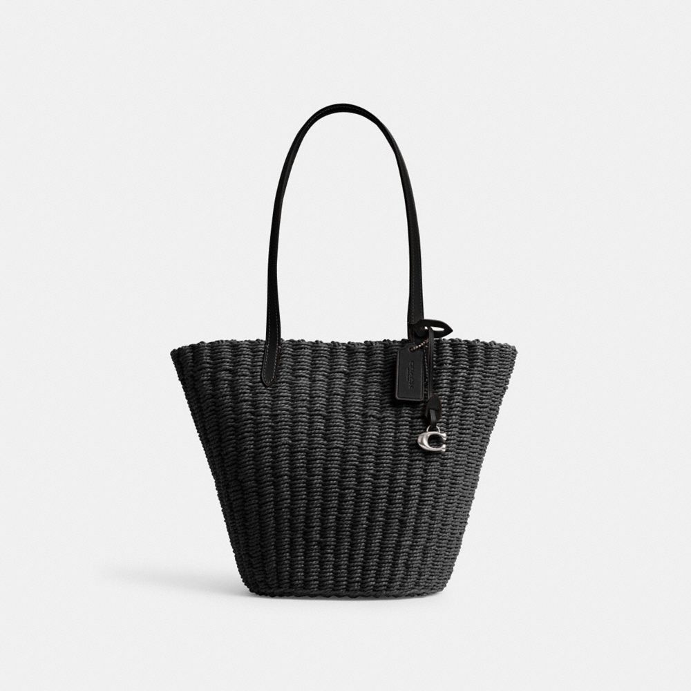 Bolsas Tote Coach Small Straw Tote Feminino Prateadas Pretas | UDFKLYO-63