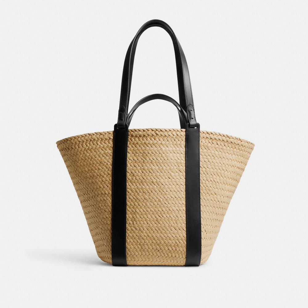 Bolsas Tote Coach Straw Pocket Tote Feminino Bege | ZSLPIGD-63