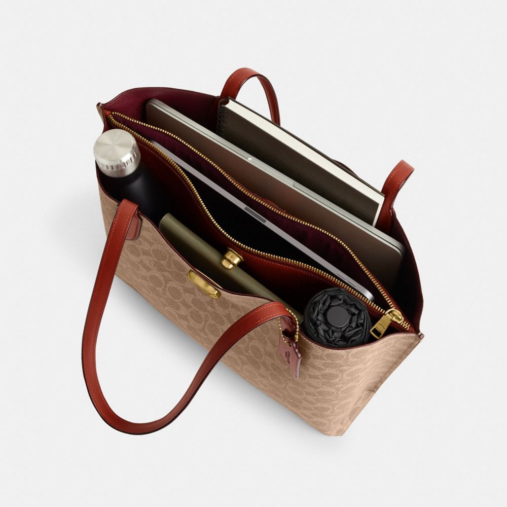 Bolsas Tote Coach Willow Tote Bag In Signature Canvas Feminino Marrom Vermelhas | NOCLYXP-85