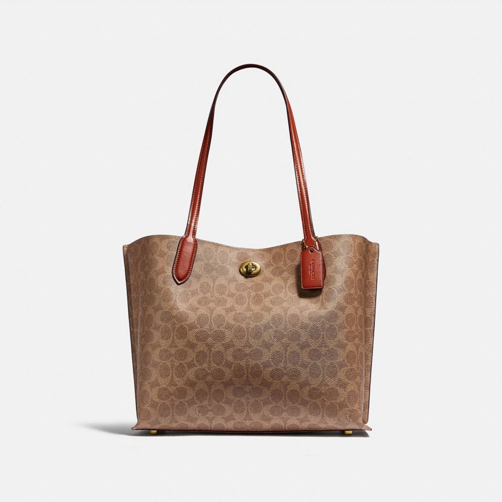 Bolsas Tote Coach Willow Tote Bag In Signature Canvas Feminino Marrom Vermelhas | NOCLYXP-85