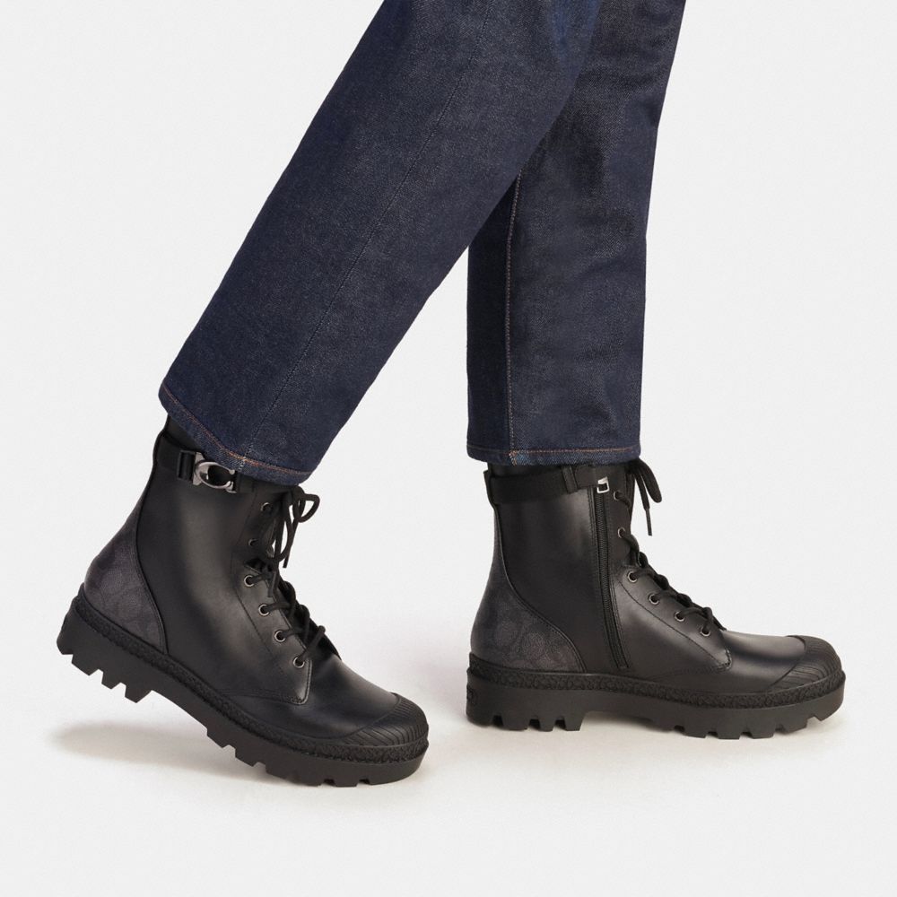 Botas Coach Tucker Boot With Signature Canvas Masculino Pretas | BQWGORU-79