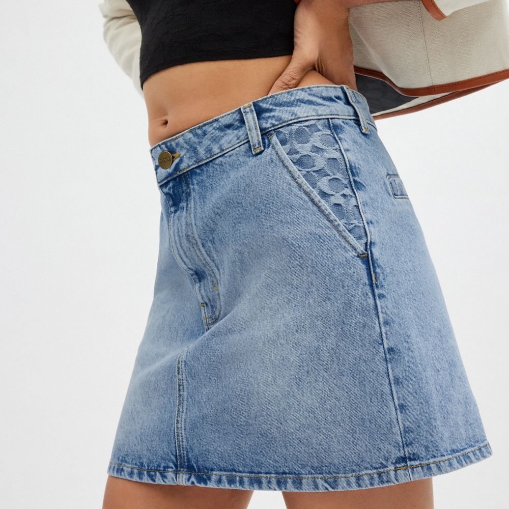 Calças Coach Denim Skirt Feminino Azuis | SUFLNBY-92