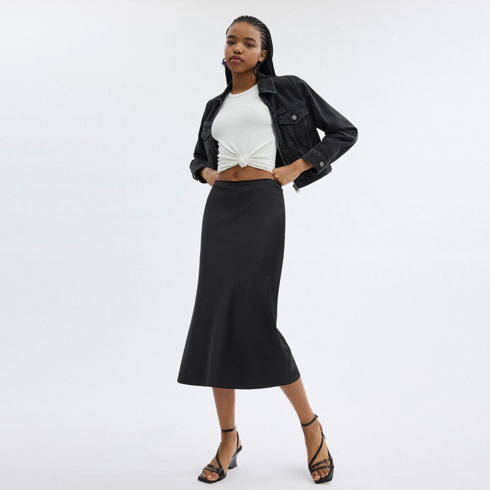 Calças Coach Long Satin Midi Skirt Feminino Pretas | DCGRHSQ-62