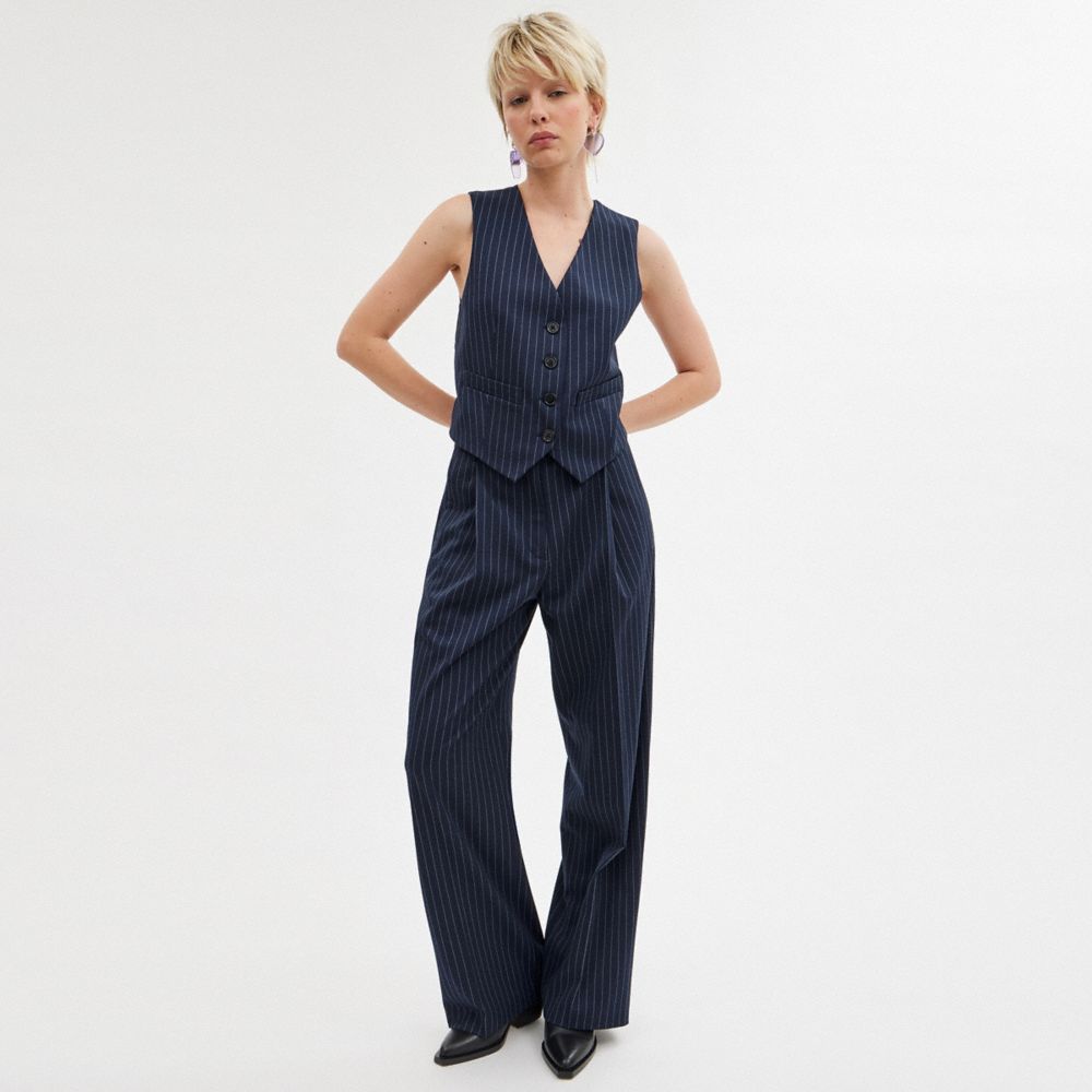 Calças Coach Wide Leg Trousers Feminino Azul Marinho Branco | ICKYSRH-62