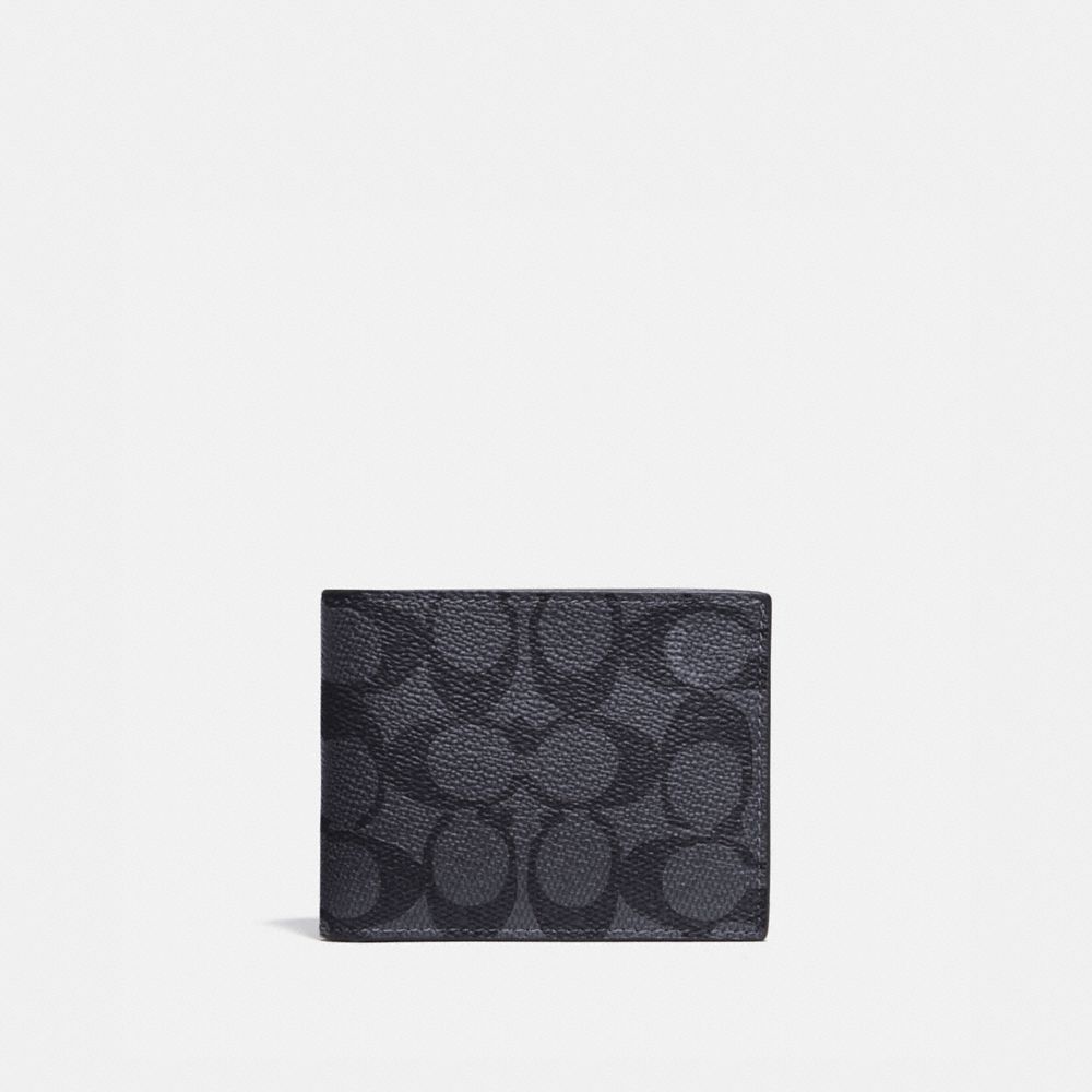 Carteiras Coach Slim Billfold Wallet In Signature Canvas Masculino Cinzentas Pretas | NQFXMBO-89