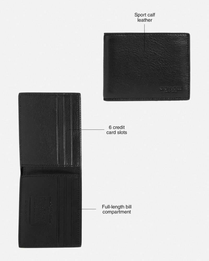 Carteiras Coach Slim Billfold Wallet Masculino Pretas | EWRCXZN-29