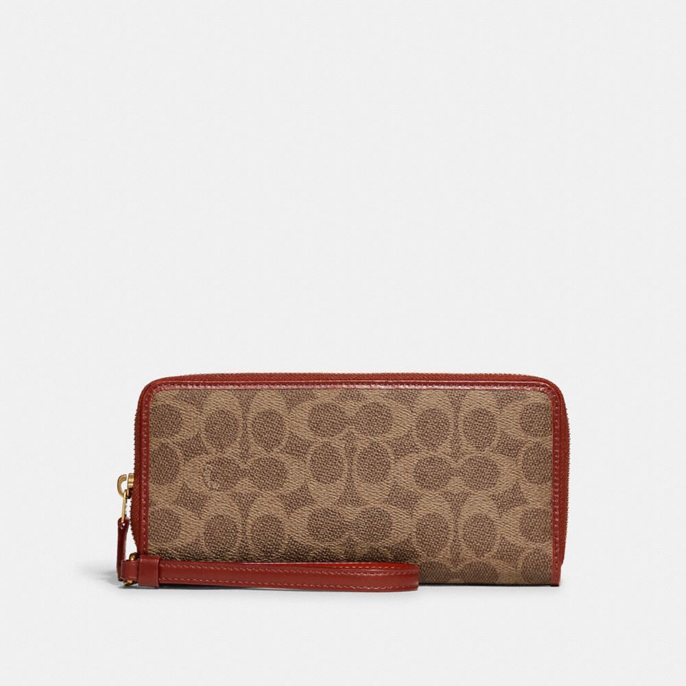 Carteiras Grandes Coach Continental Wallet In Signature Canvas Feminino Marrom Vermelhas | PERLCNY-07