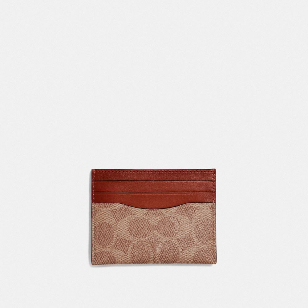 Estojo De Cartão Coach Card Case In Signature Canvas Feminino Marrom Vermelhas | LHNCDYS-71