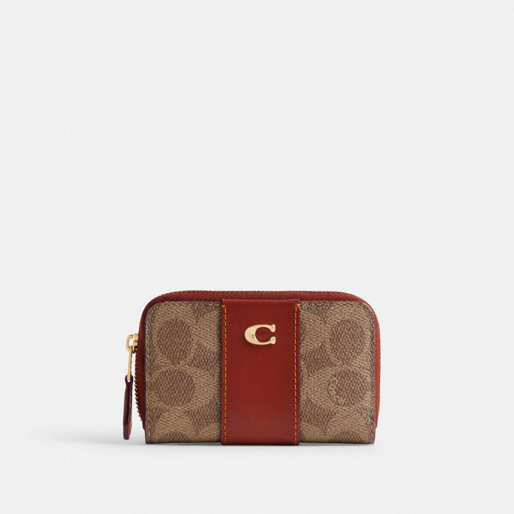 Estojo De Cartão Coach Essential Small Zip Around Card Case In Signature Canvas Feminino Marrom Vermelhas | CGOJXDU-95