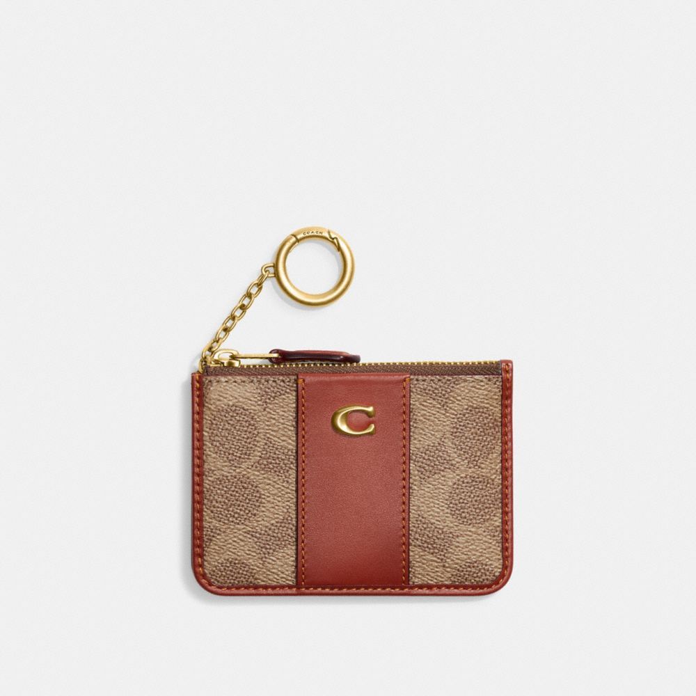 Estojo De Cartão Coach Mini Skinny Id Case In Signature Canvas Feminino Marrom Vermelhas | OXPUADK-04