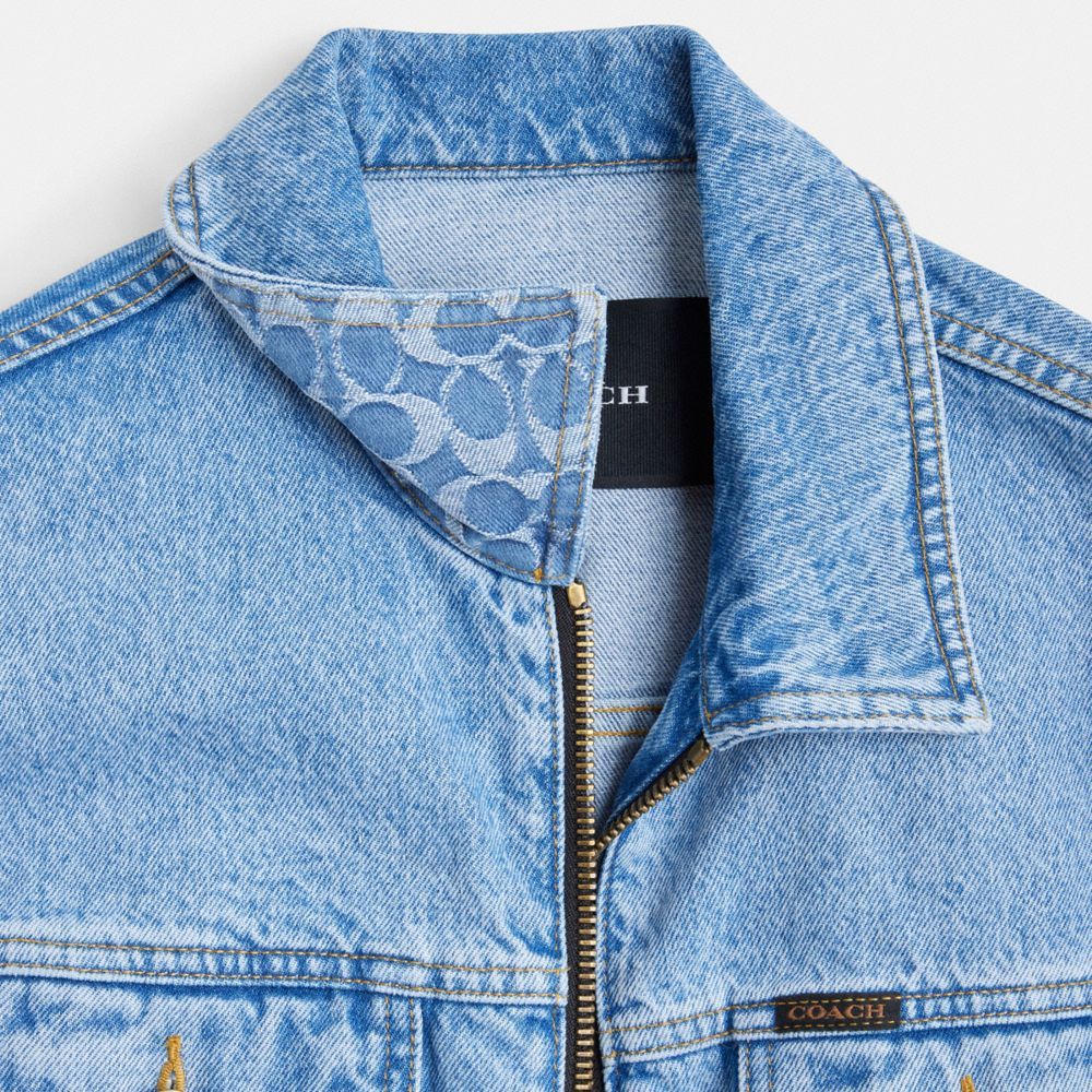 Jaquetas Coach Denim Crop Jacket In Organic Cotton Feminino Azuis | NDFJCBE-58