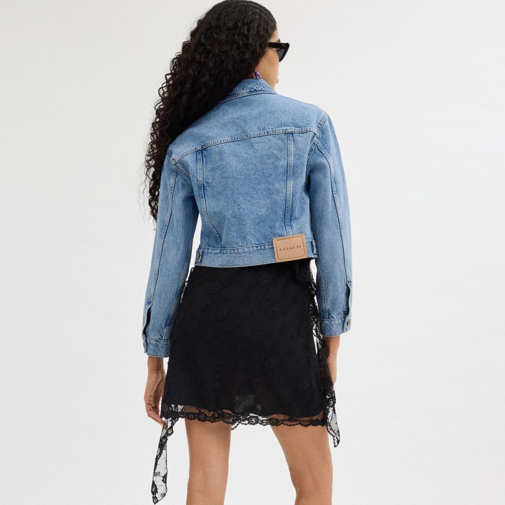 Jaquetas Coach Denim Crop Jacket In Organic Cotton Feminino Azuis | NDFJCBE-58