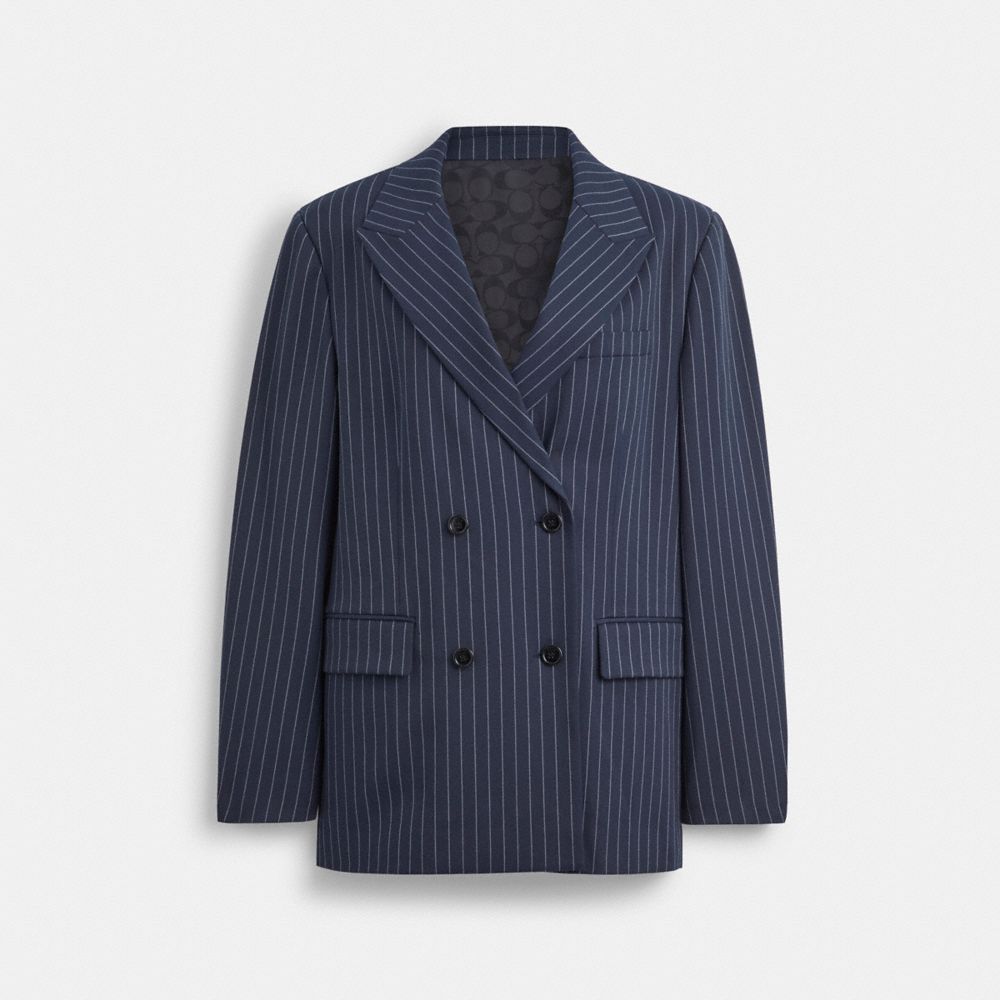 Jaquetas Coach Double Breasted Blazer Feminino Azul Marinho Branco | TADYPKQ-79