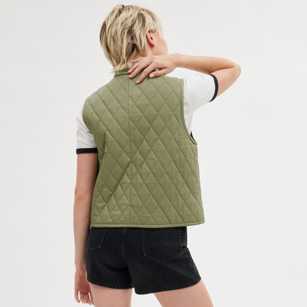 Jaquetas Coach Leather Quilted Vest Feminino Verdes | WJRHTBY-31