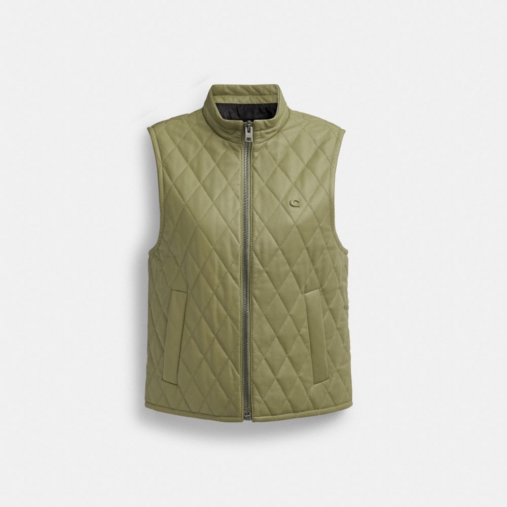 Jaquetas Coach Leather Quilted Vest Feminino Verdes | WJRHTBY-31