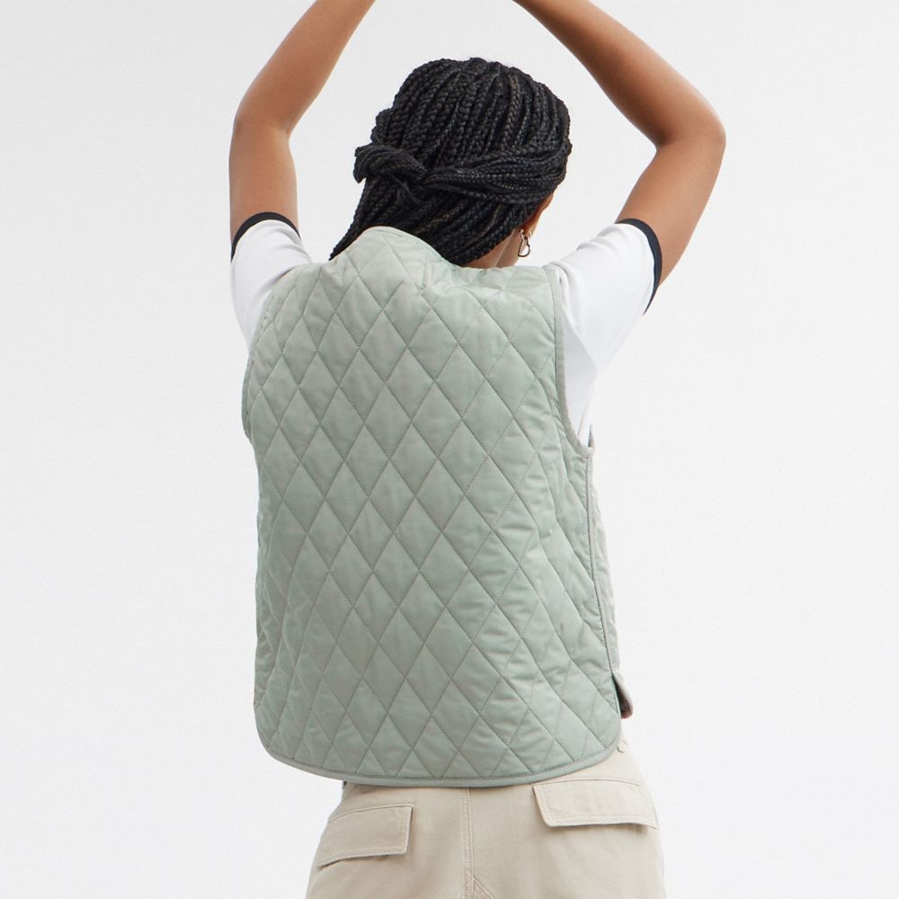 Jaquetas Coach Quilted Vest Feminino Verdes | EZTQYFI-68