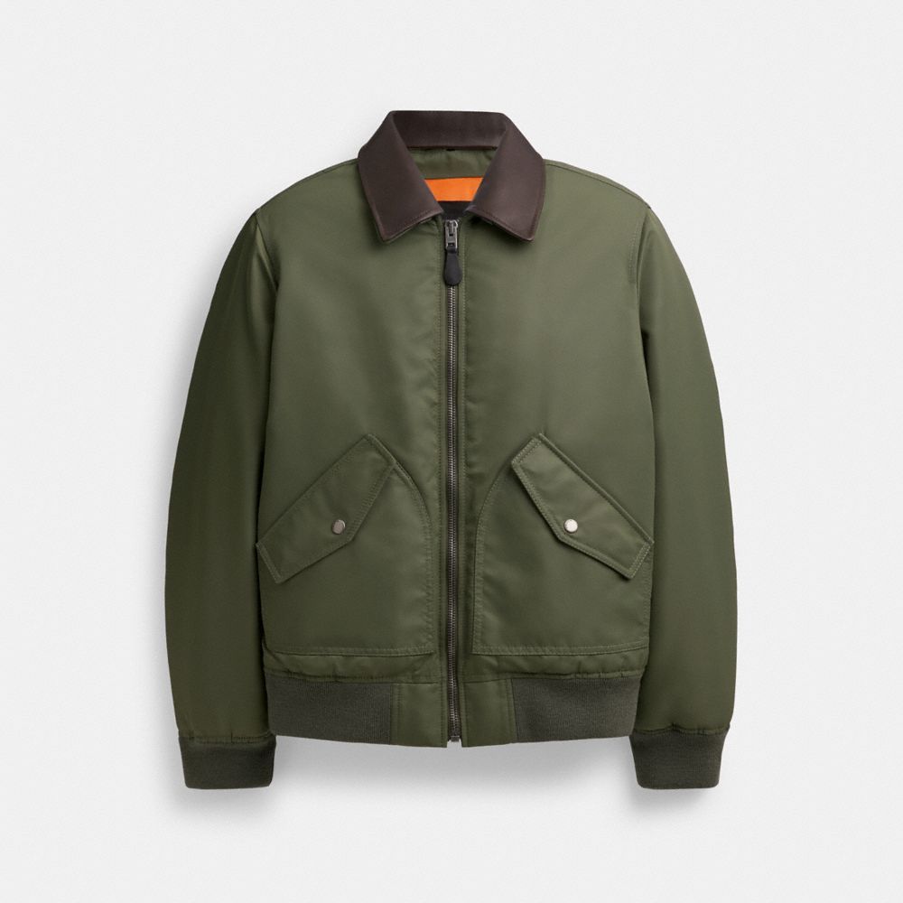 Jaquetas Coach Woven Jacket With Leather Collar Masculino Verdes | PBYVGOU-23