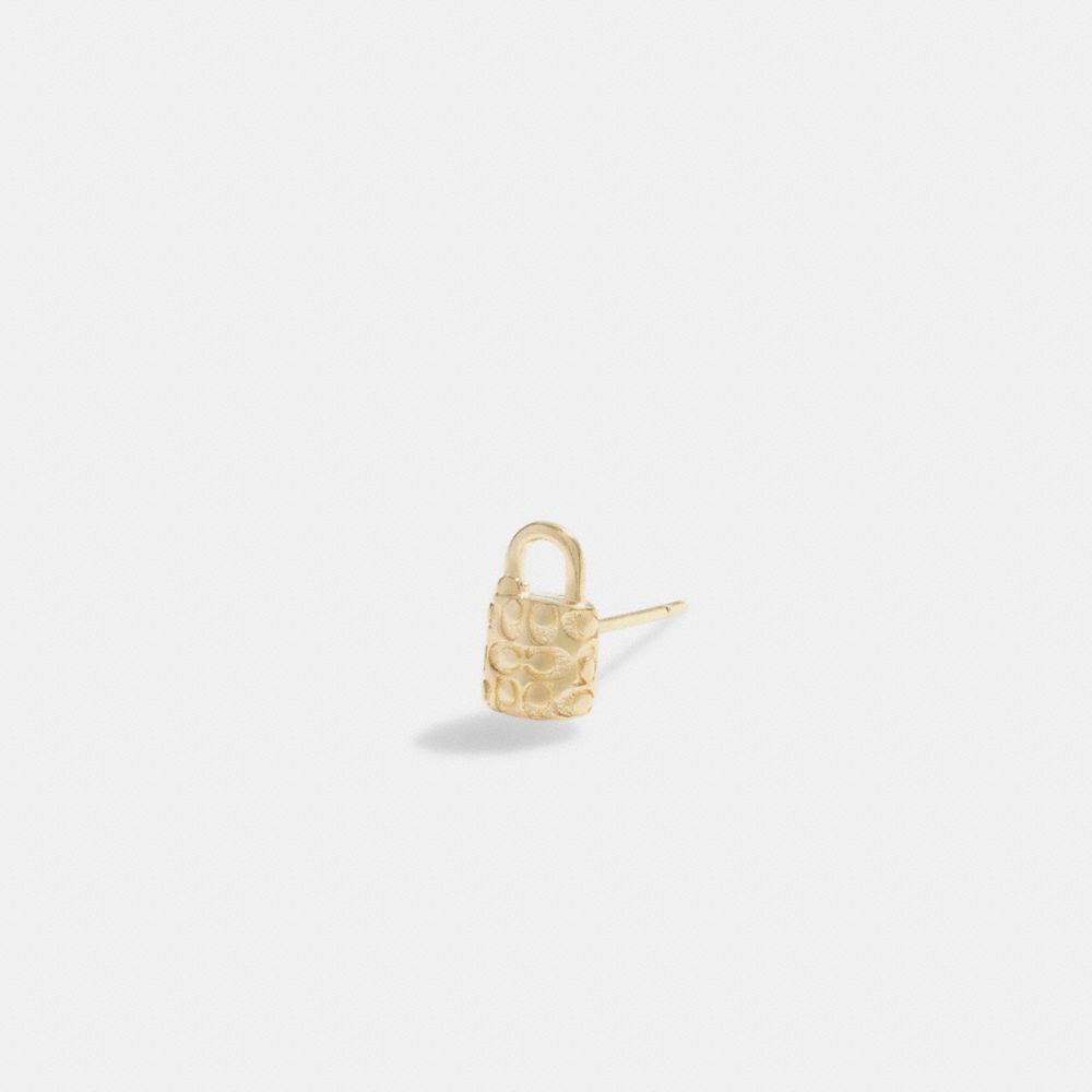 Jóias Coach 14 K Gold Quilted Signature Padlock Single Stud Earring Feminino Douradas | FVHYLAX-27