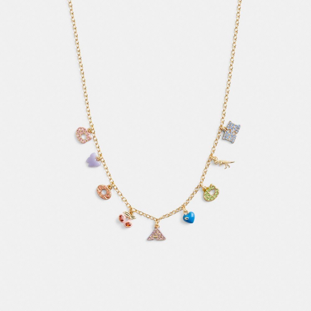 Jóias Coach Cherry And Heart Charm Necklace Feminino Douradas Multicoloridas | IUQEWFY-47