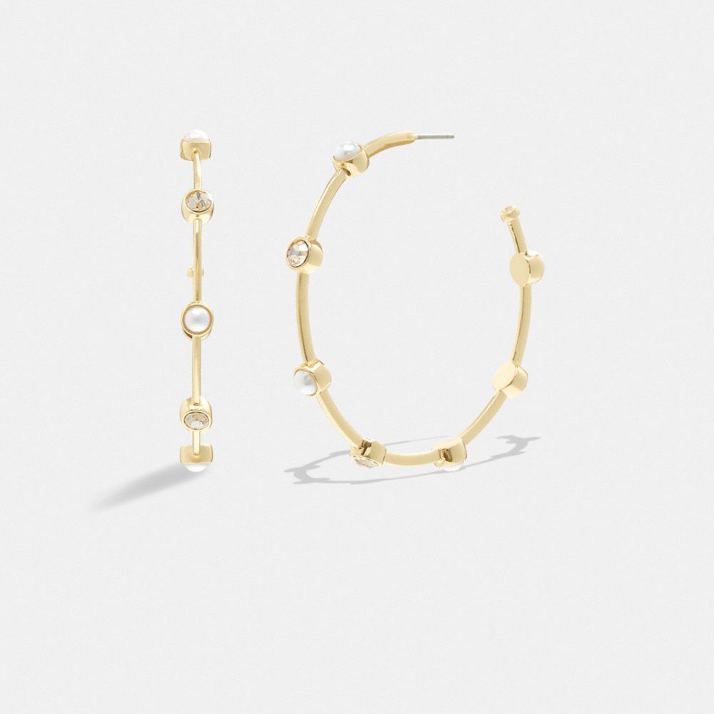 Jóias Coach Classic Pearl Large Hoop Earrings Feminino Douradas | QPTKVMZ-43