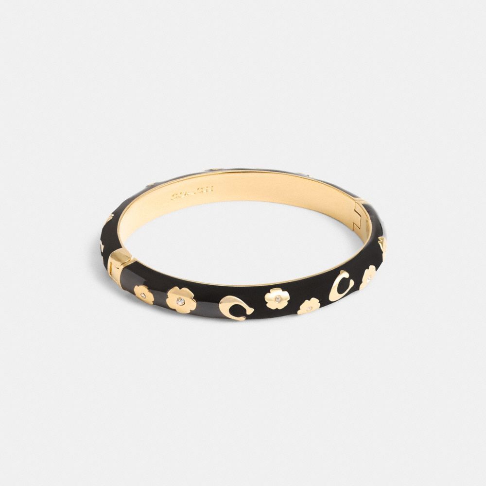 Jóias Coach Enamel Signature Floral Bangle Feminino Douradas Pretas | JCDSRHN-76