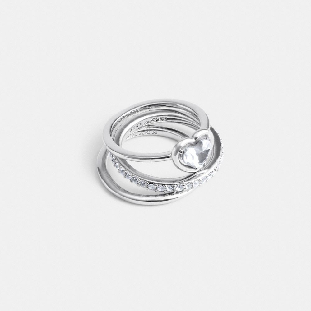 Jóias Coach Halo Heart Ring Set Feminino Prateadas | YUHLKCI-51