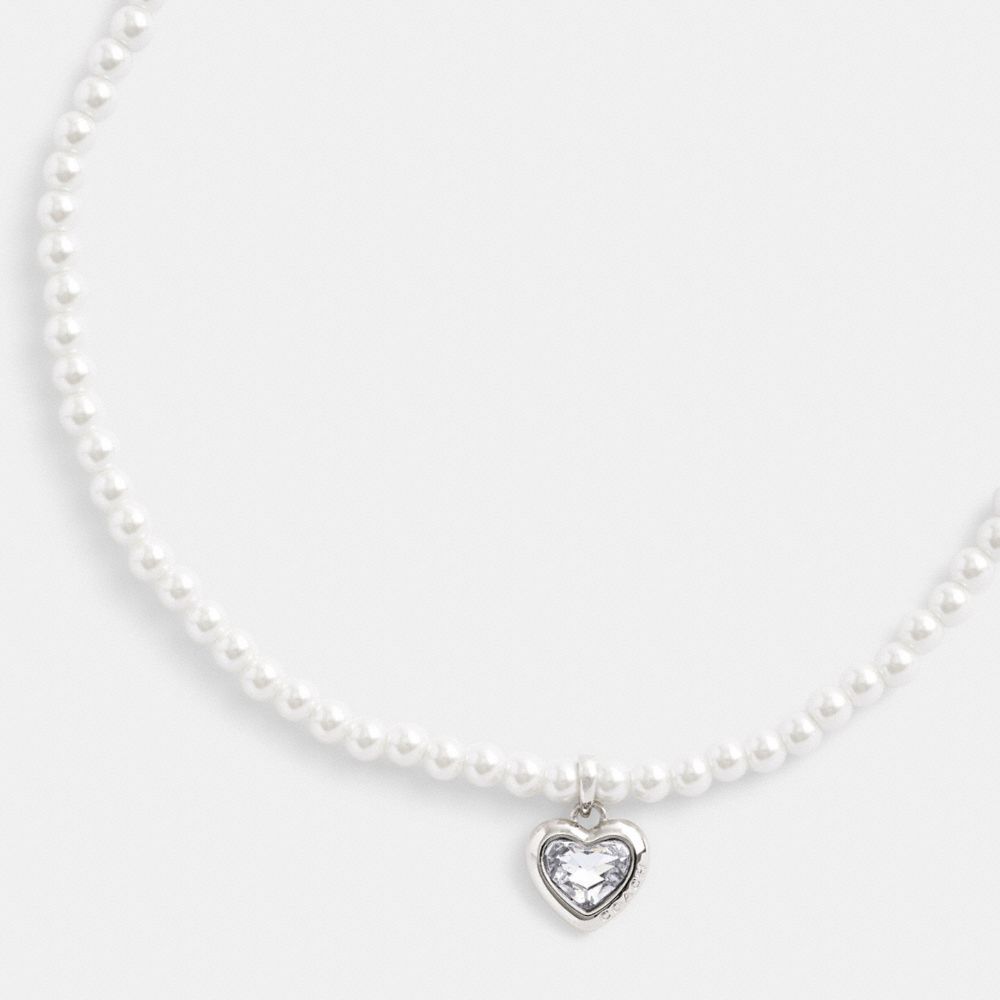 Jóias Coach Heart Pearl Choker Necklace Feminino Prateadas | YEKJGCV-48