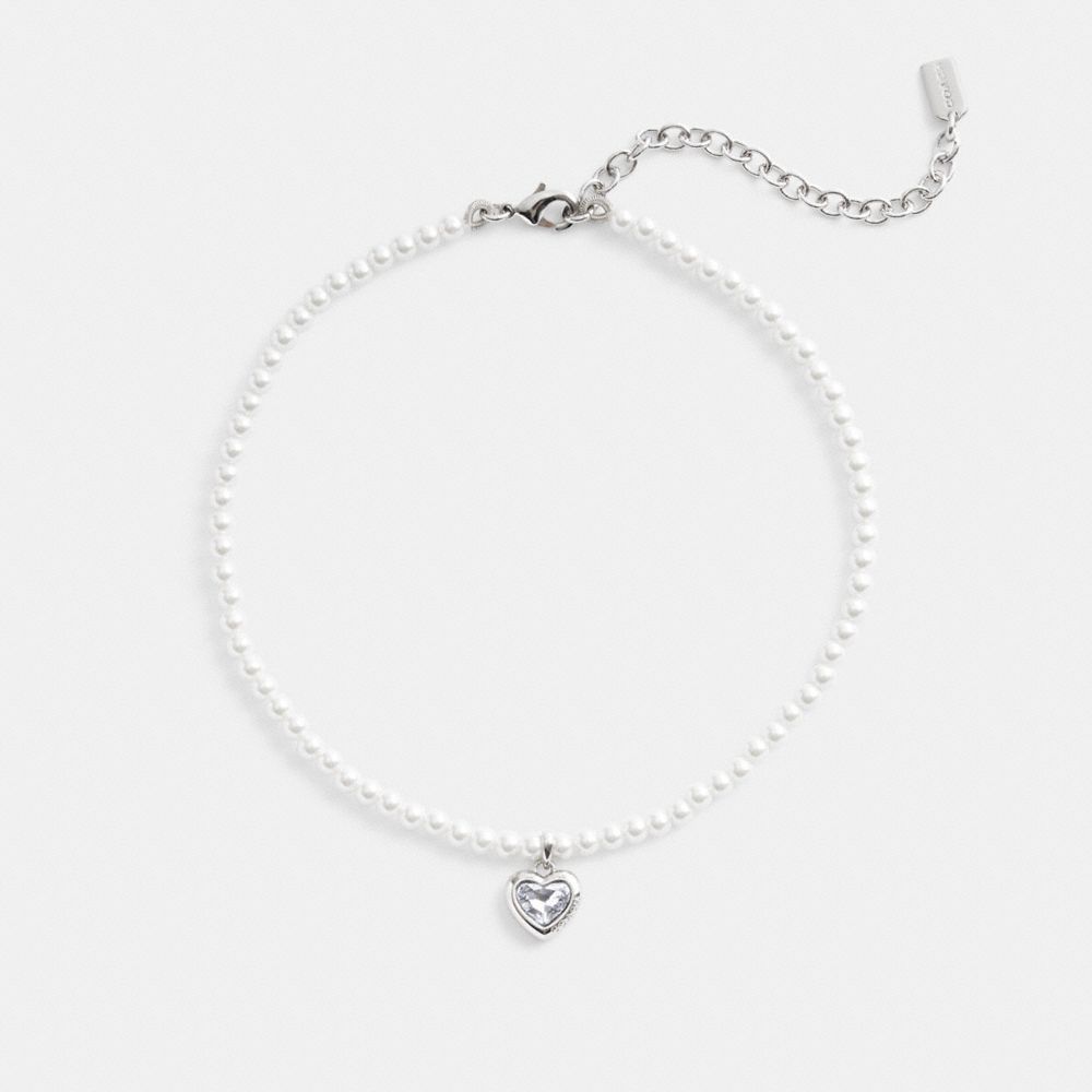 Jóias Coach Heart Pearl Choker Necklace Feminino Prateadas | YEKJGCV-48