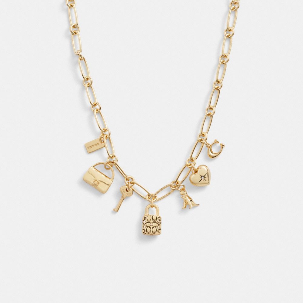 Jóias Coach Iconic Charm Chain Necklace Feminino Douradas | JBAVDHN-90