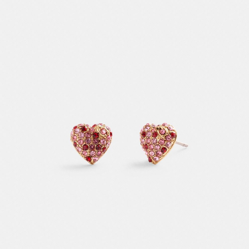 Jóias Coach Pave Heart Stud Earrings Feminino Douradas Rosa Multicoloridas | KEDFQOJ-35