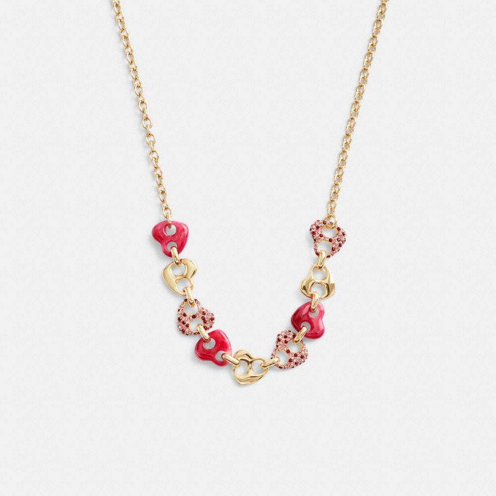 Jóias Coach Pave Hearts Chain Link Necklace Feminino Douradas Rosa Multicoloridas | SUCTAOB-64