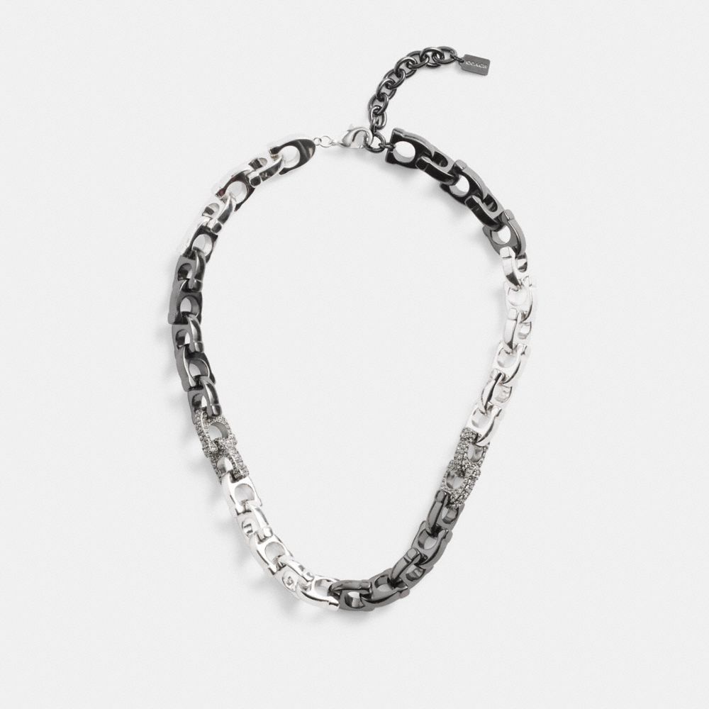 Jóias Coach Pave Signature Mixed Chain Necklace Feminino Prateadas | SHVBYEL-05