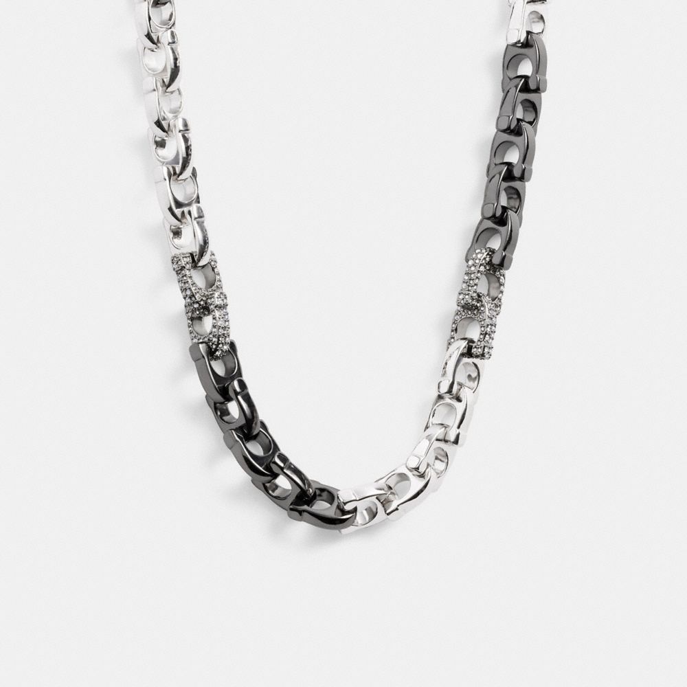 Jóias Coach Pave Signature Mixed Chain Necklace Feminino Prateadas | SHVBYEL-05