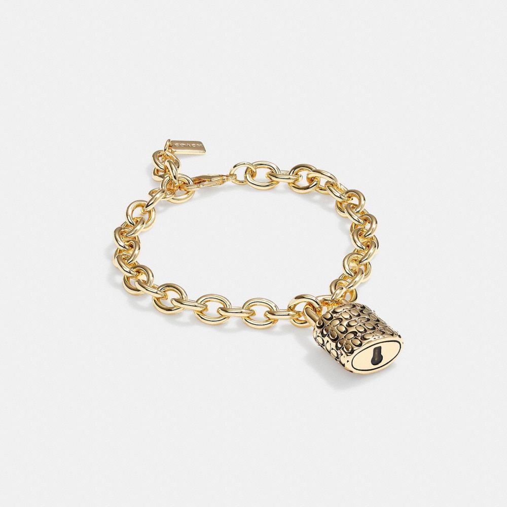 Jóias Coach Quilted Padlock Chain Bracelet Feminino Douradas Pretas | ZDISQUA-53