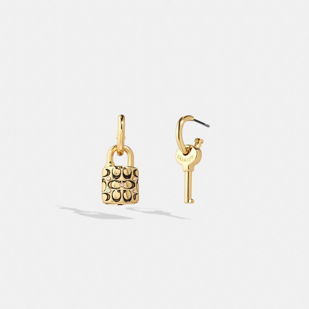 Jóias Coach Quilted Padlock Key Mismatch Earrings Feminino Douradas Pretas | ZMYXURG-63