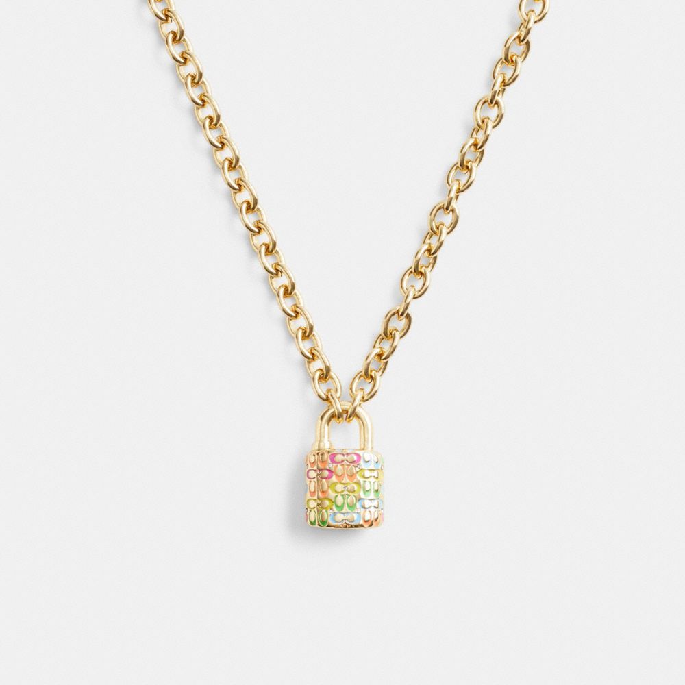 Jóias Coach Rainbow Quilted Padlock Chain Necklace Feminino Douradas Multicoloridas | QSYZTVN-30