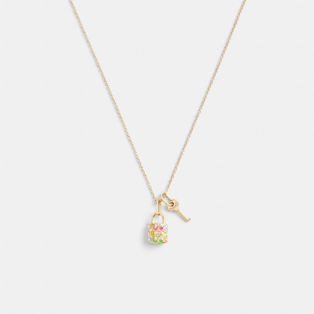 Jóias Coach Rainbow Quilted Padlock Key Pendant Necklace Feminino Douradas Multicoloridas | KDBYSEA-91