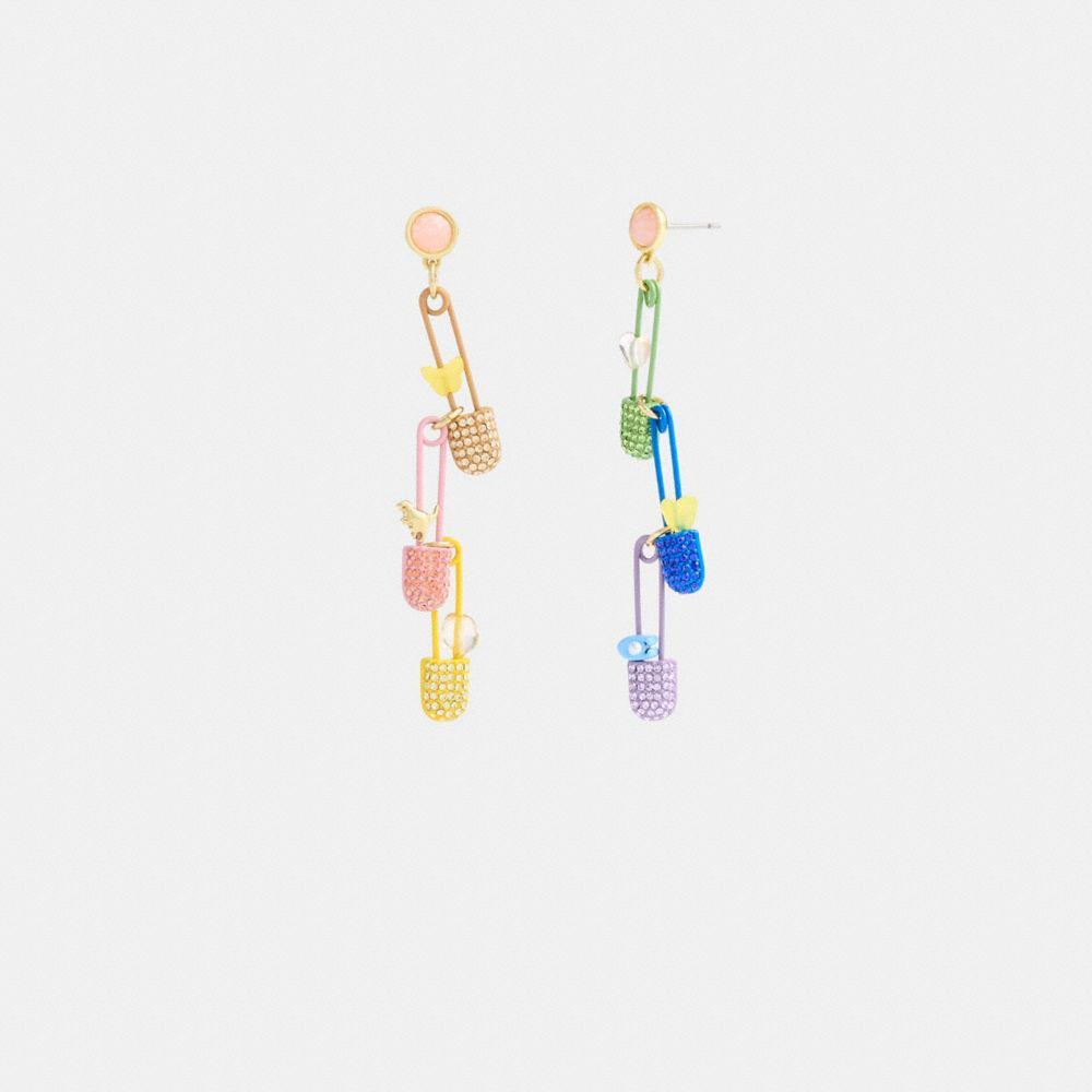 Jóias Coach Safety Pin Charm Drop Earrings Feminino Douradas Multicoloridas | SOYRLXV-84