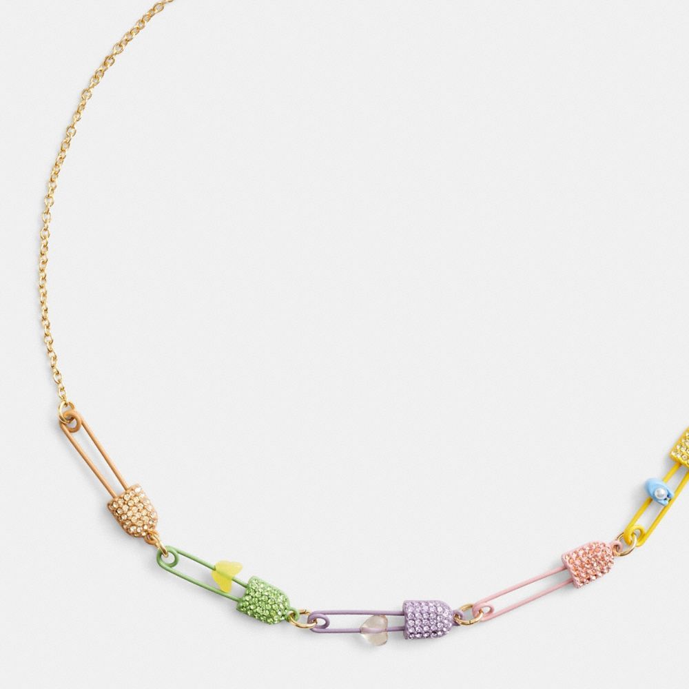 Jóias Coach Safety Pin Charm Link Choker Necklace Feminino Douradas Multicoloridas | YJUPREV-40