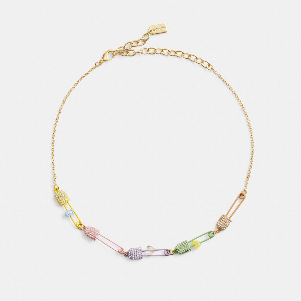 Jóias Coach Safety Pin Charm Link Choker Necklace Feminino Douradas Multicoloridas | YJUPREV-40