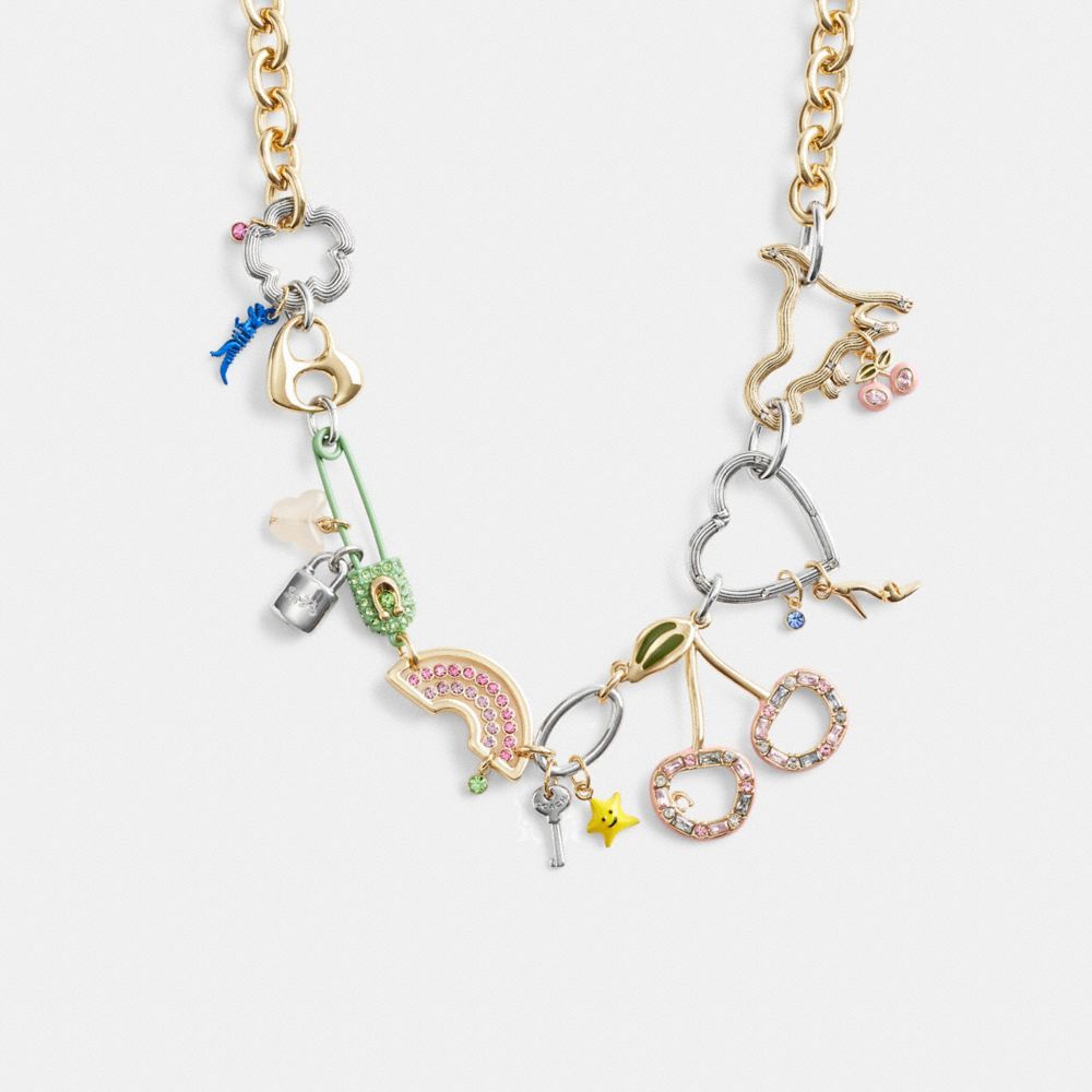 Jóias Coach Safety Pin Charm Necklace Feminino Douradas Multicoloridas | VODFLMY-23