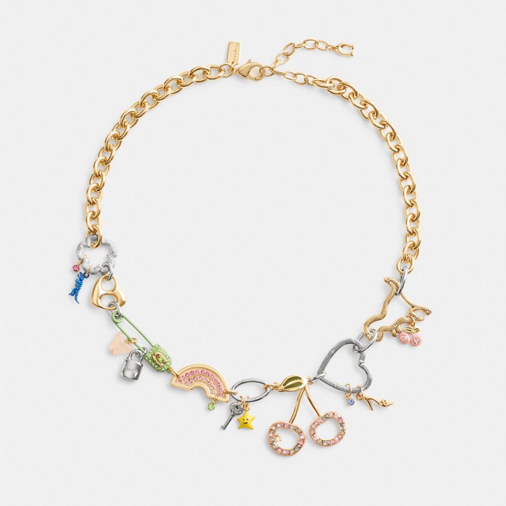 Jóias Coach Safety Pin Charm Necklace Feminino Douradas Multicoloridas | VODFLMY-23