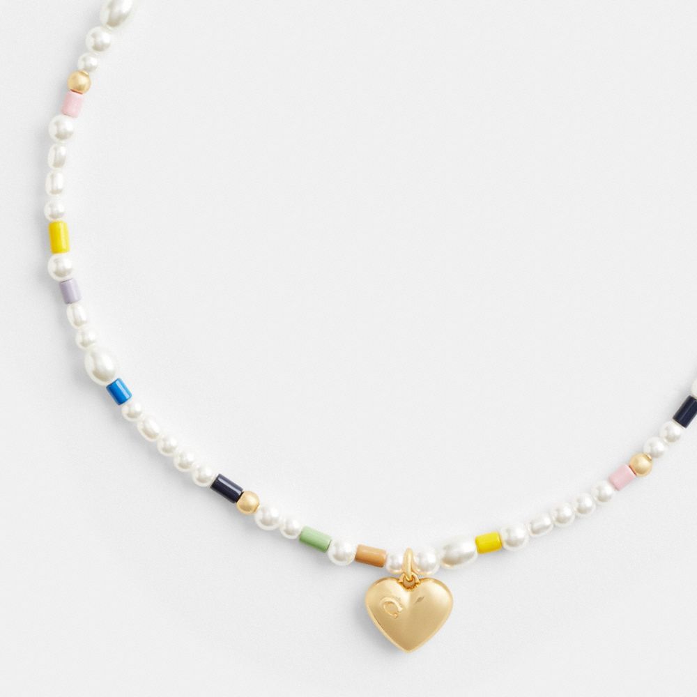 Jóias Coach Signature Heart Beaded Pearl Choker Necklace Feminino Douradas Multicoloridas | AKPWZRQ-56