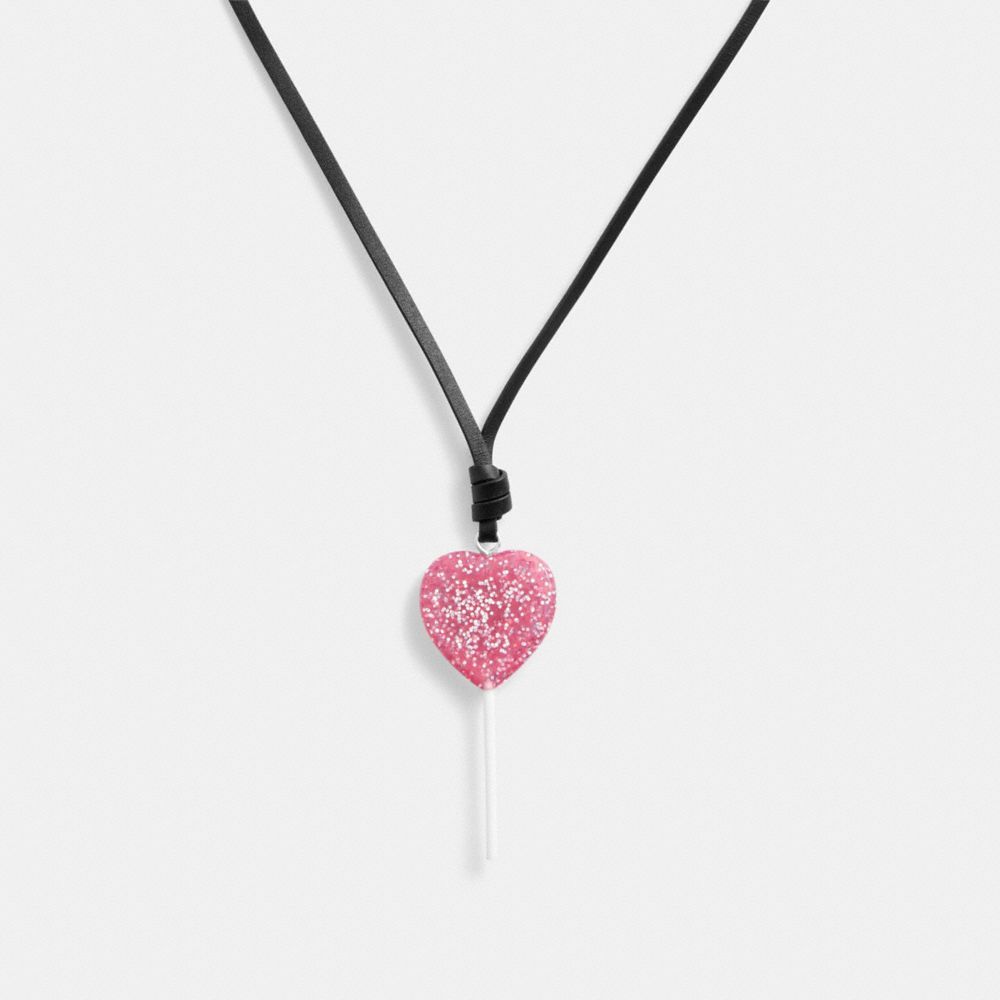 Jóias Coach The Lil Nas X Drop Heart Lollipop Necklace Feminino Prateadas Rosa | KYAFLUI-68