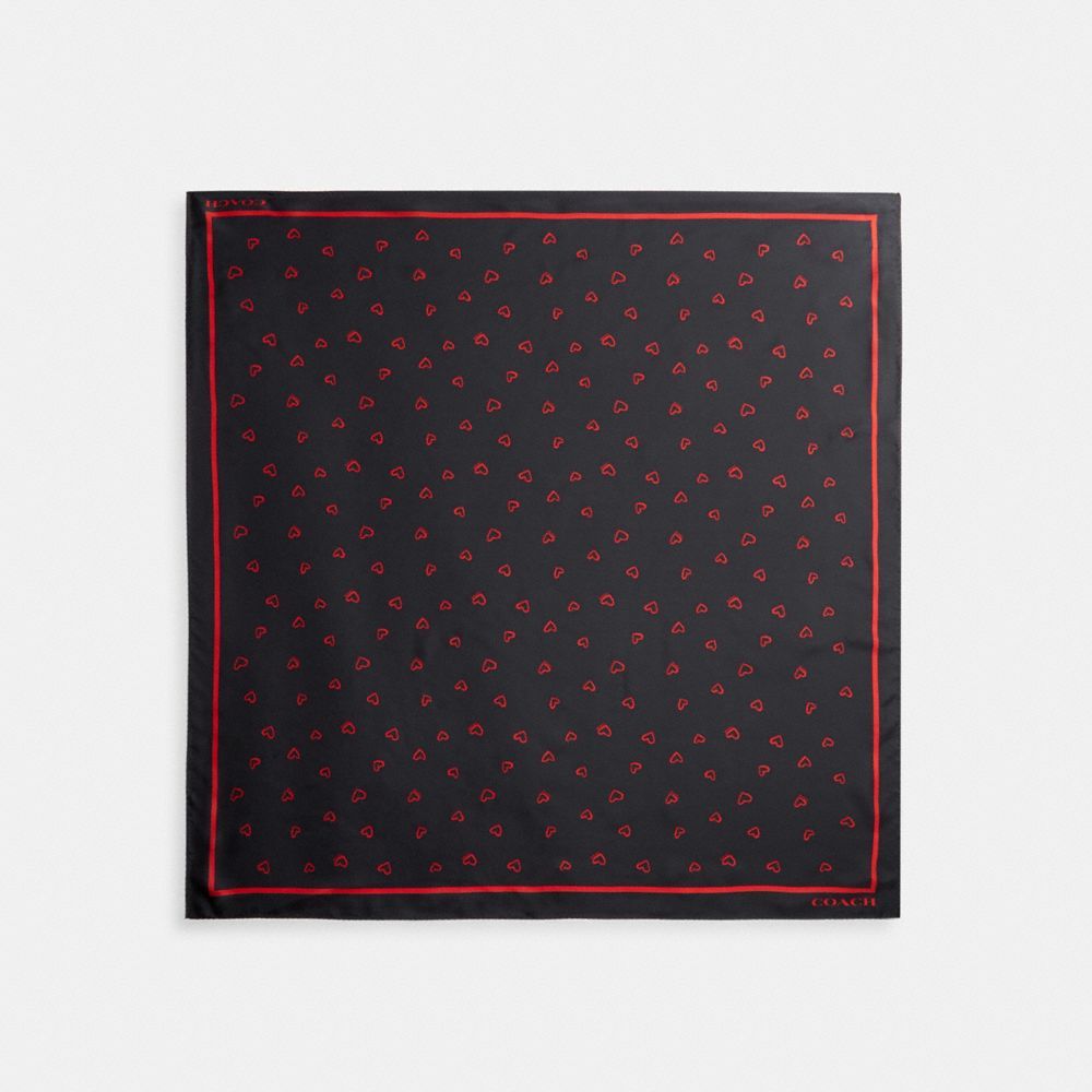 Lenço Coach Hearts Print Silk Square Scarf Feminino Pretas Vermelhas | MAIJKSO-34